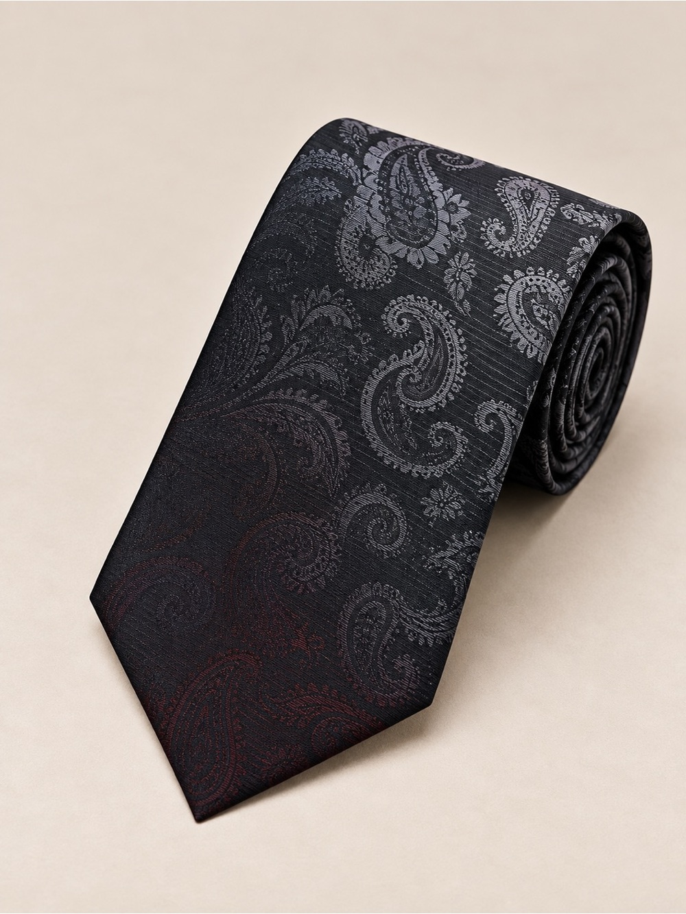 Oakton Paisley Necktie Black Gray Tone-on-Tone  Obre Classic Dress Tie Business